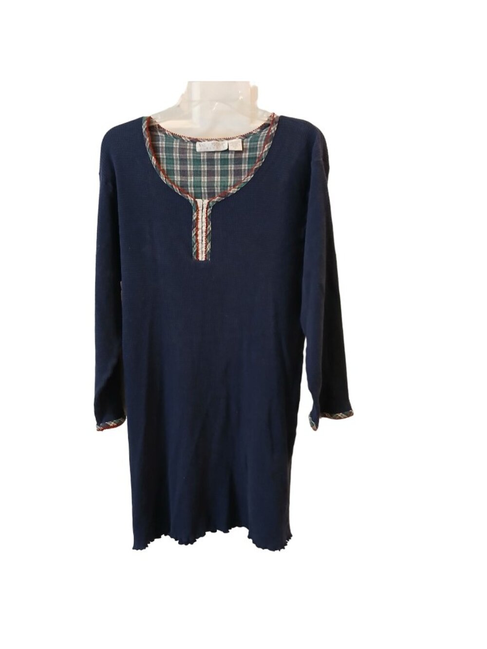 Val Mode Lingerie Sz M 100% Cotton Nightgown SleepShirt Blue Waffle Thermal #I-6